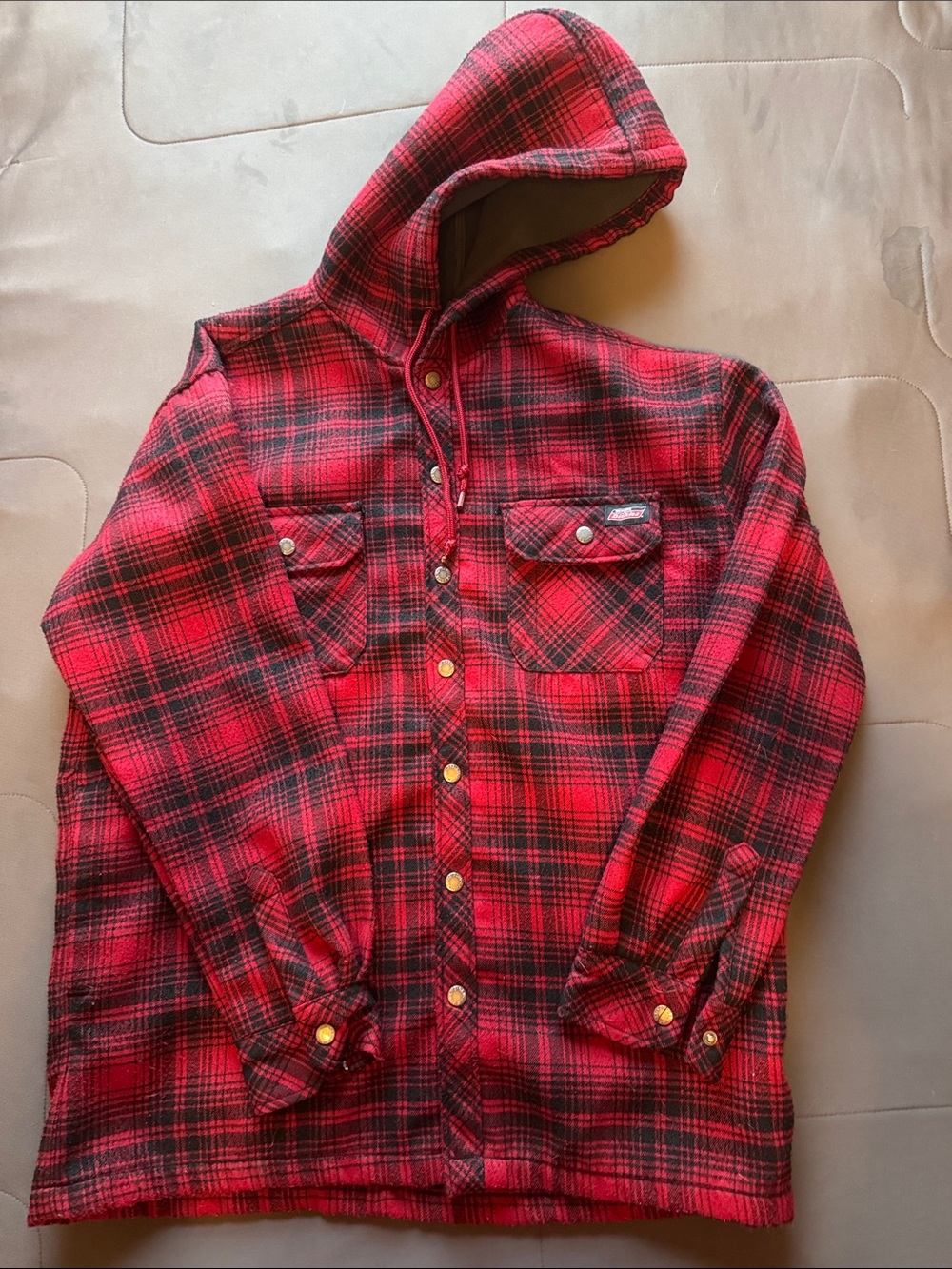 Dickies Red and Black Plaid Hooded Flannel Jacket